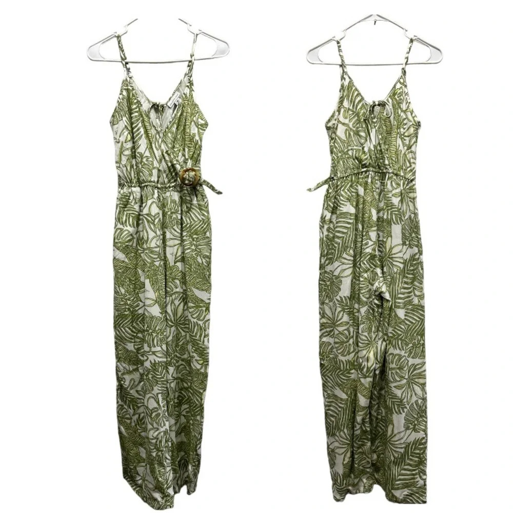 Sincerely Jules Green and White Tropical Plants Jumpsuit Medium